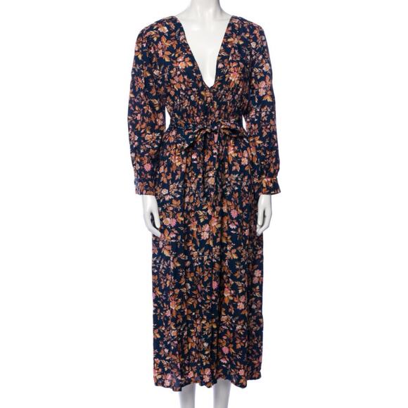 Mille Resort Camille 100% Cotton Smocked Midi Dress Montmarte Floral M - Picture 5 of 9